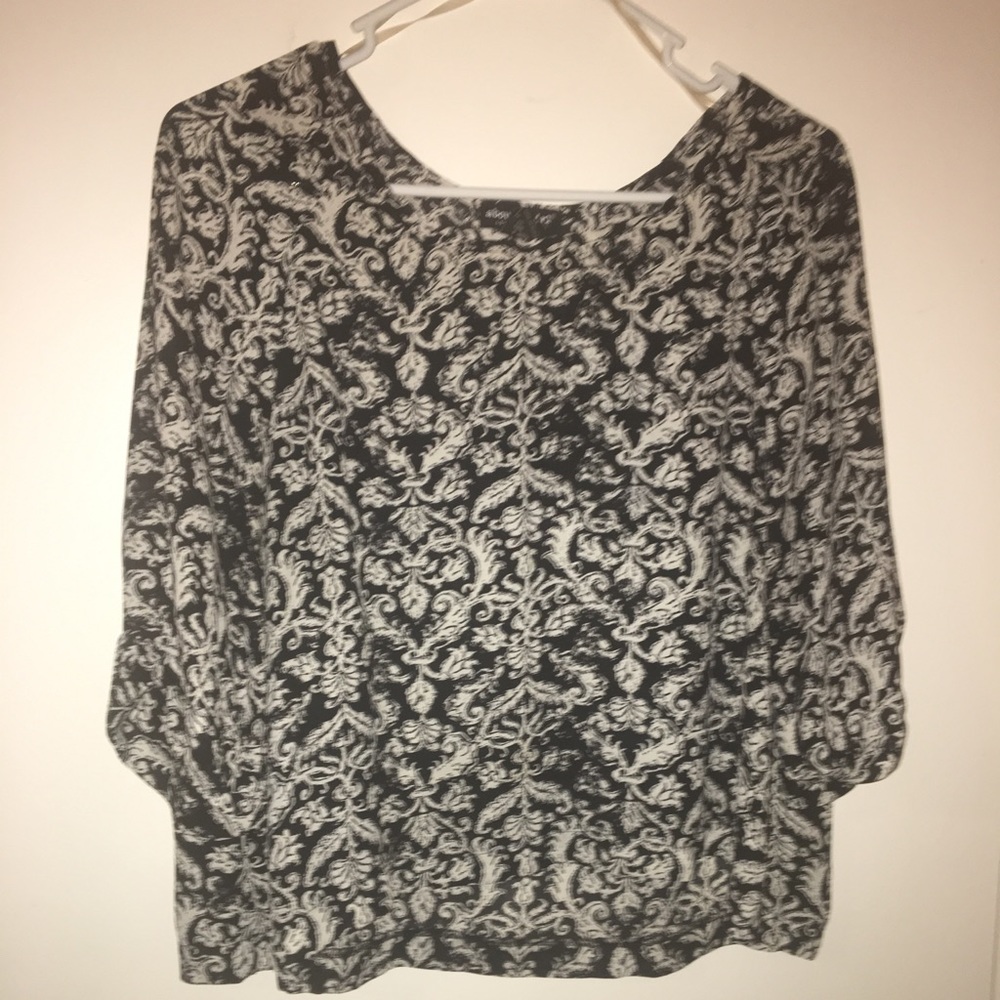 Black blouse with white flower print